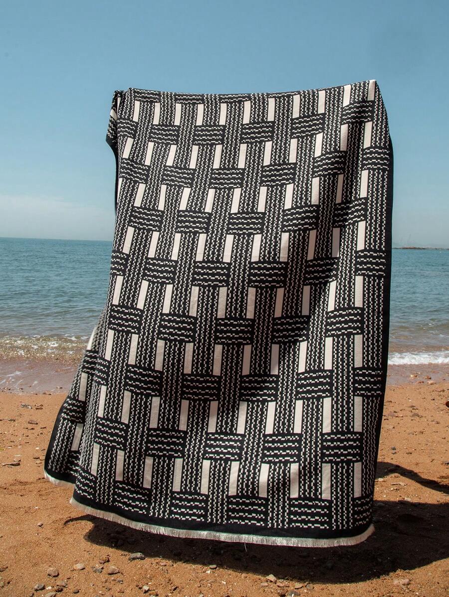 1pc Faux Lambswool Plaid Sofa Blanket, Outdoor Picnic-2