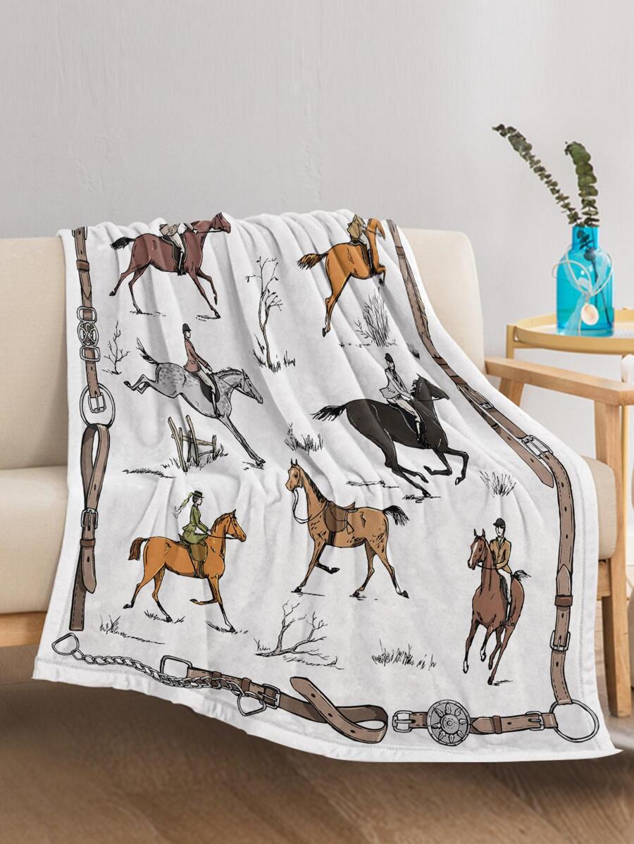 1pc Horse Pattern Blanket, Modern Fabric Blanket-3