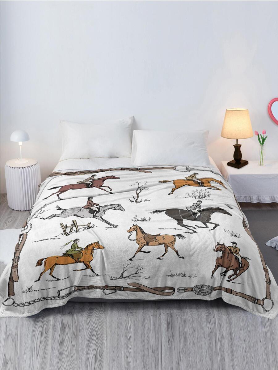 1pc Horse Pattern Blanket, Modern Fabric Blanket-4