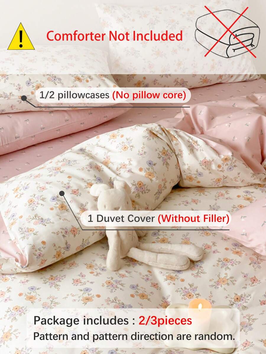 2 3pcs 100%Cotton, Floral Duvet Cover Set, Bedding-4