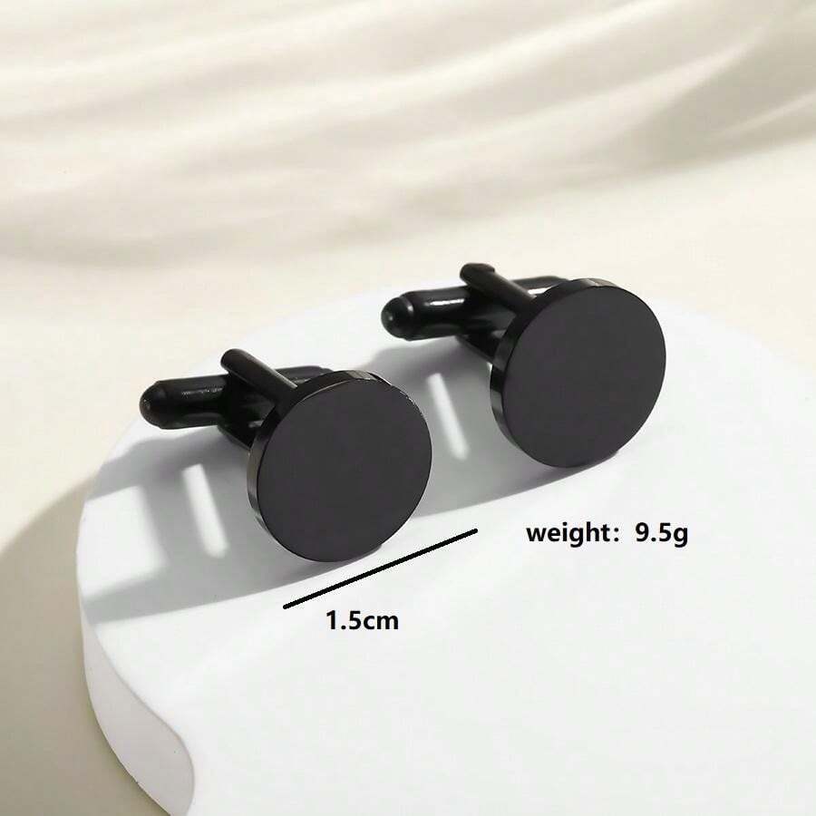 2pcs Stainless Steel Mirror Polished Cufflinks, Men's-6
