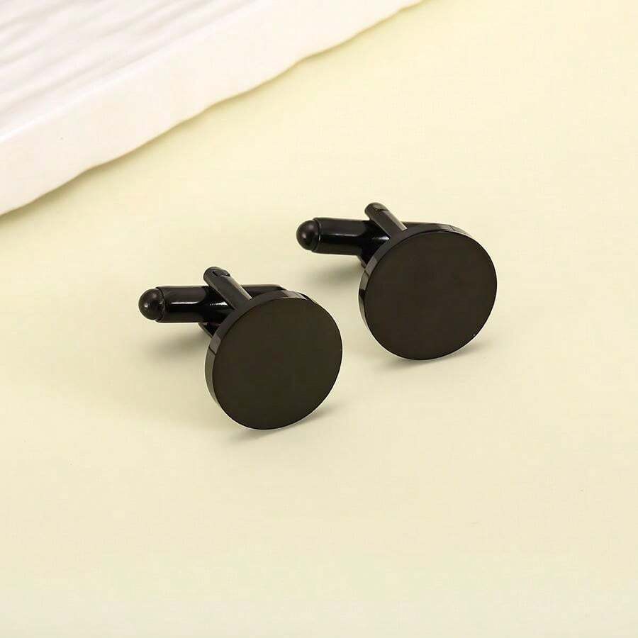 2pcs Stainless Steel Mirror Polished Cufflinks, Men's-8
