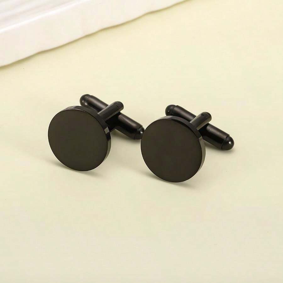 2pcs Stainless Steel Mirror Polished Cufflinks, Men's-9