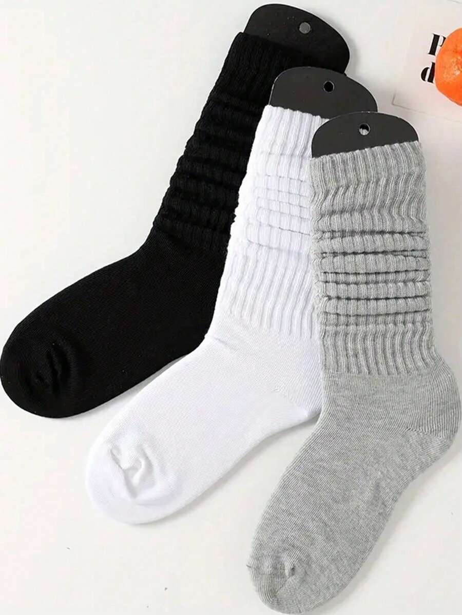 3 Packs Simple Solid Color Socks, Comfortable, Breathable And Versatile-2