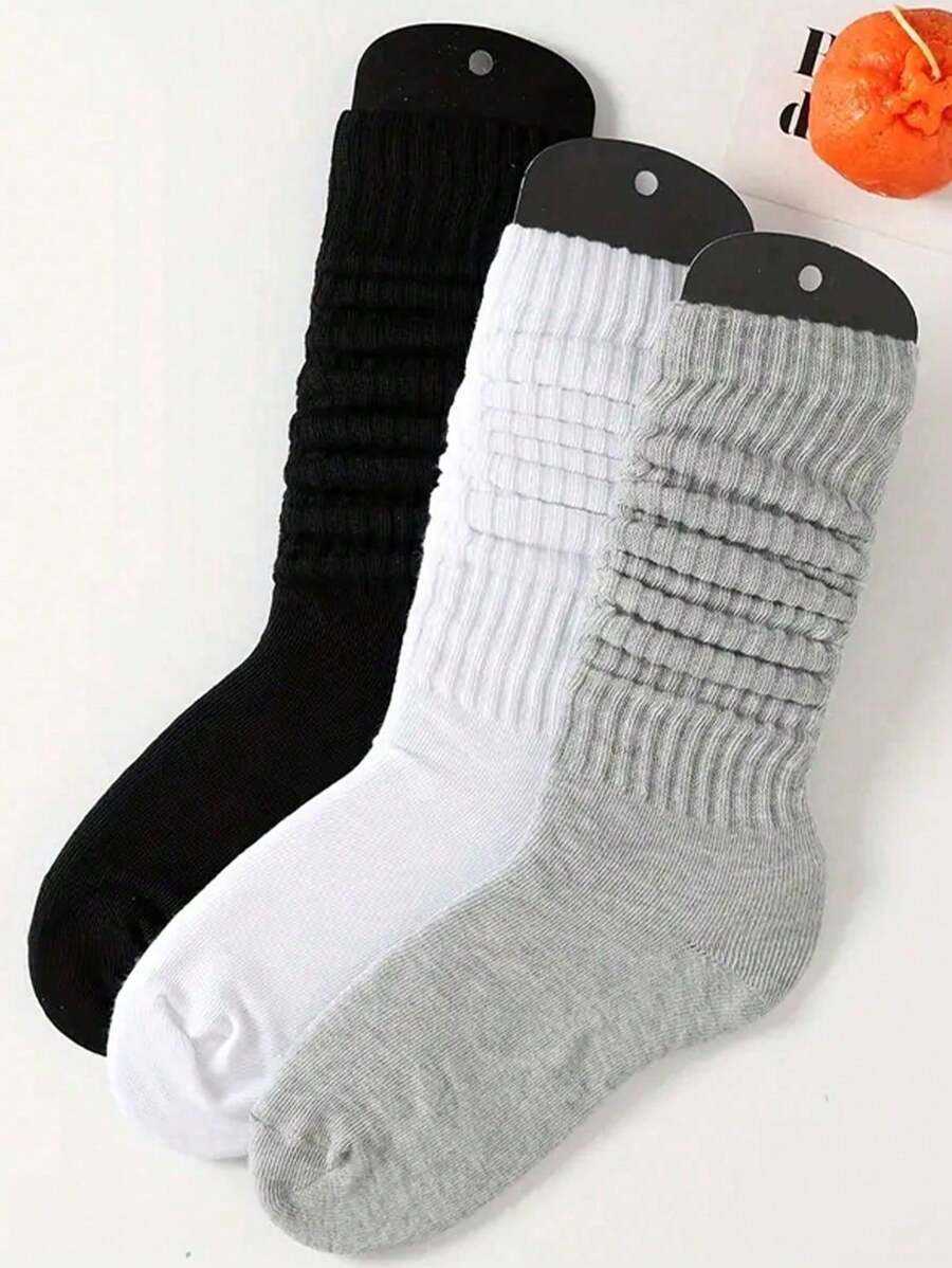 3 Packs Simple Solid Color Socks, Comfortable, Breathable And Versatile-5