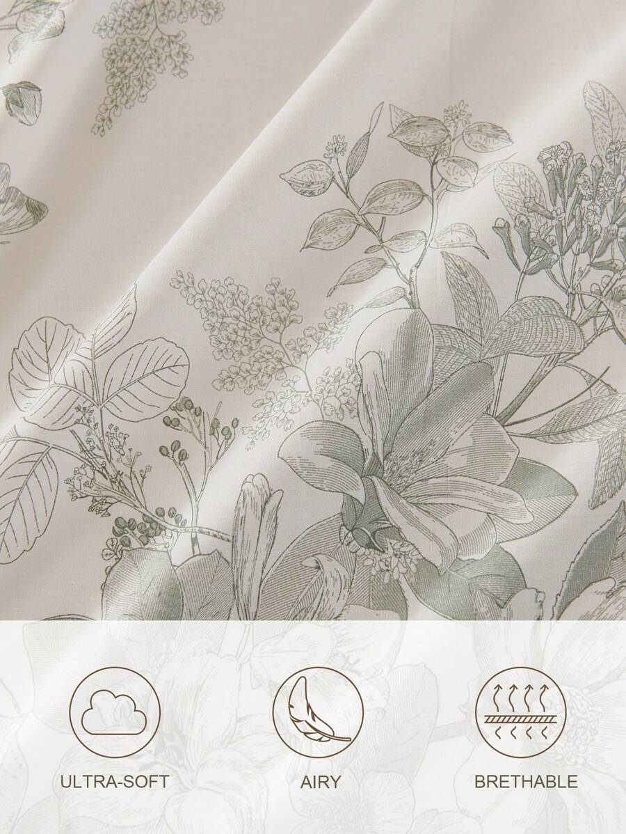 3Pcs Green Leaf Gardens Flower Print Duvet Cover Set Without Filler-4