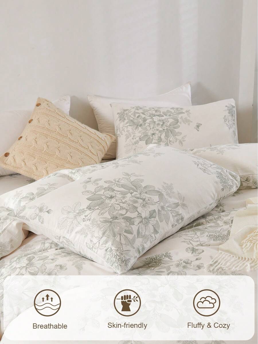 3Pcs Green Leaf Gardens Flower Print Duvet Cover Set Without Filler-5