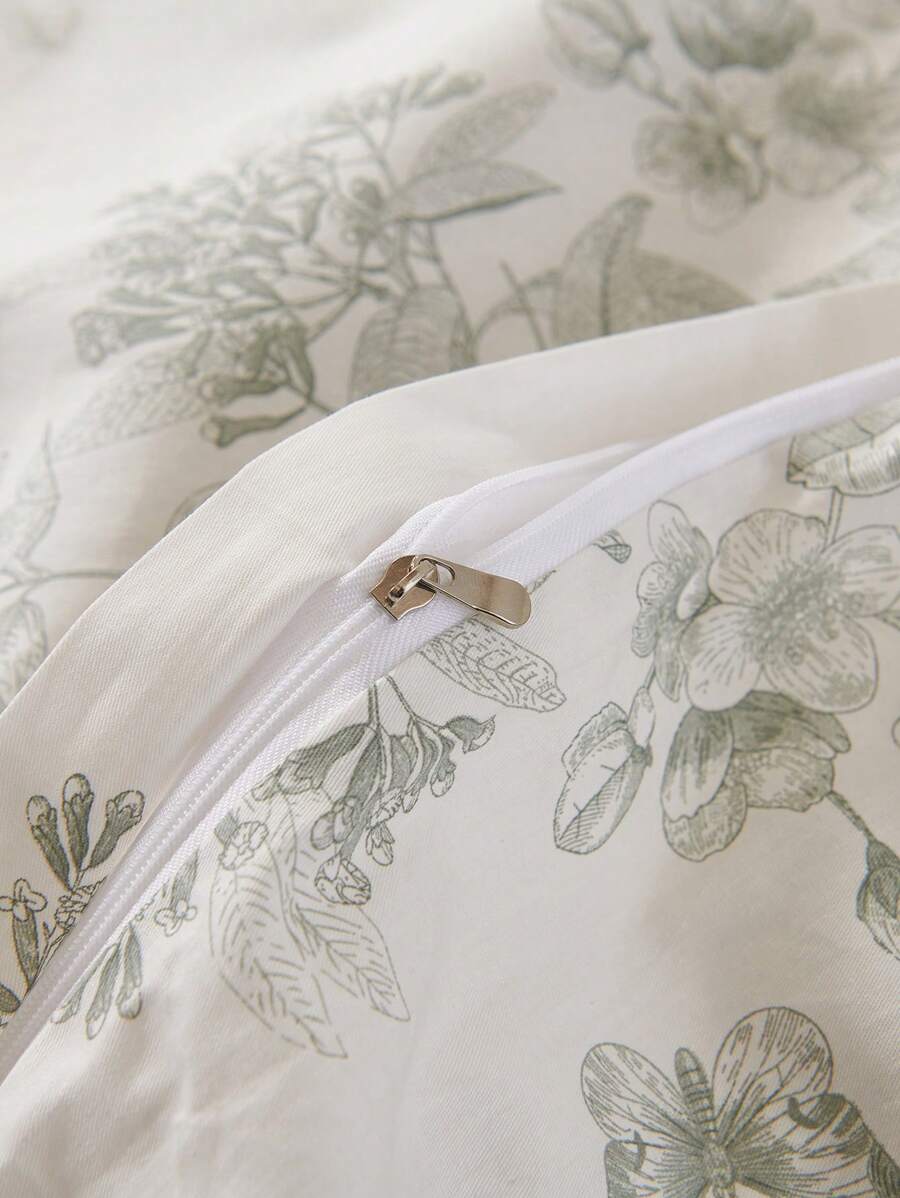 3Pcs Green Leaf Gardens Flower Print Duvet Cover Set Without Filler-7