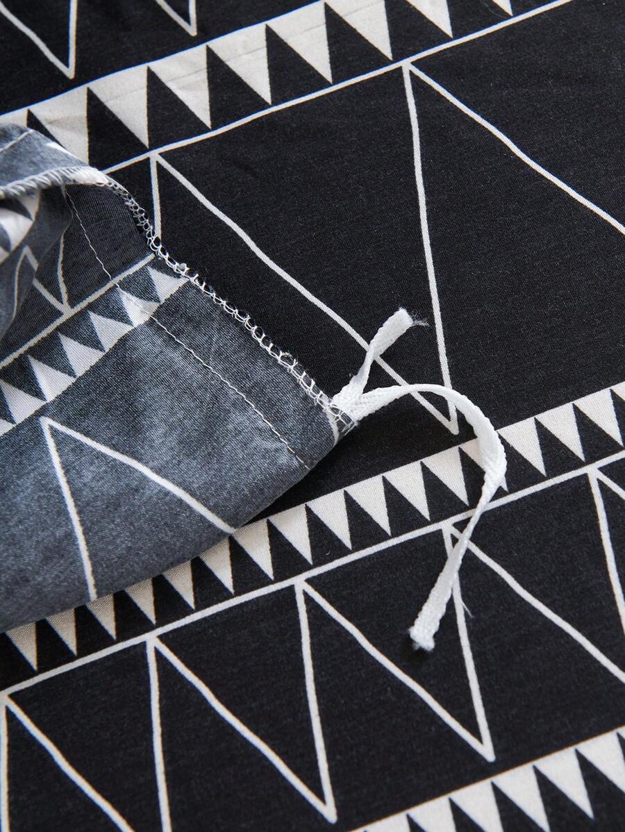 3pcs Set Black Reversible Two Tone Boho Stripe Pattern Color Duvet Cover Bedding Set5