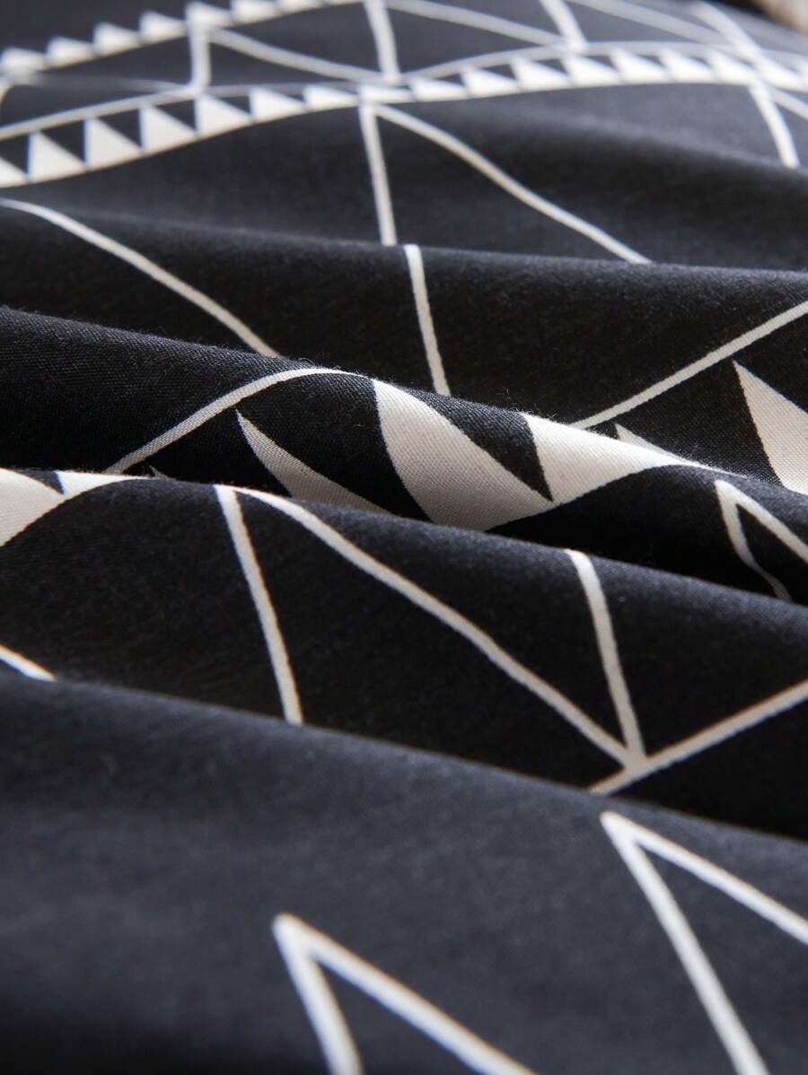 3pcs Set Black Reversible Two Tone Boho Stripe Pattern Color Duvet Cover Bedding Set7