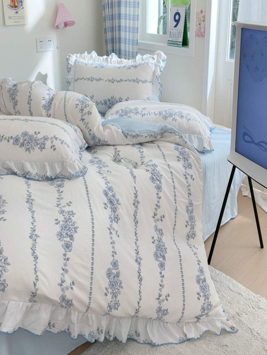 4pcs Set Korean Style Ruffled Washed Bedding Set-3