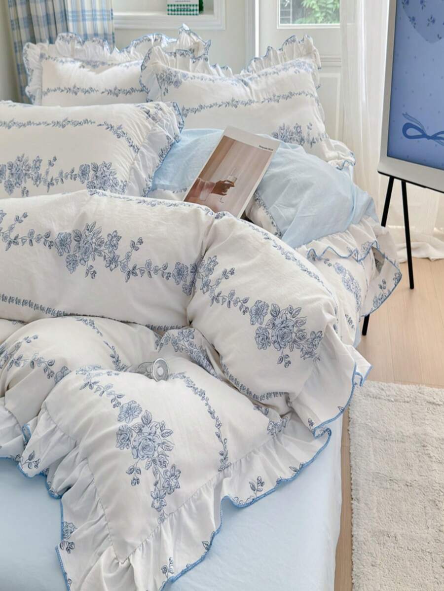 4pcs Set Korean Style Ruffled Washed Bedding Set-4