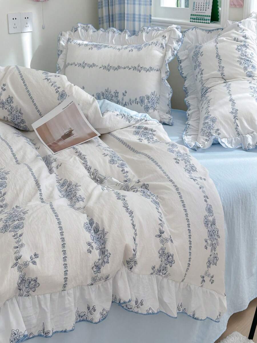 4pcs Set Korean Style Ruffled Washed Bedding Set-8