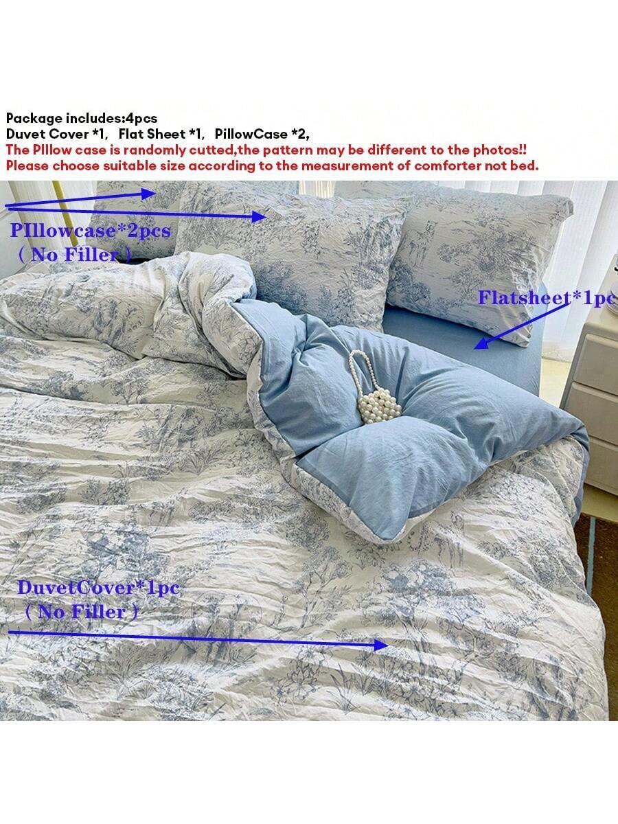 4pcs Set, Soft Floral Fresh Pastoral Bohemian Bedding-3
