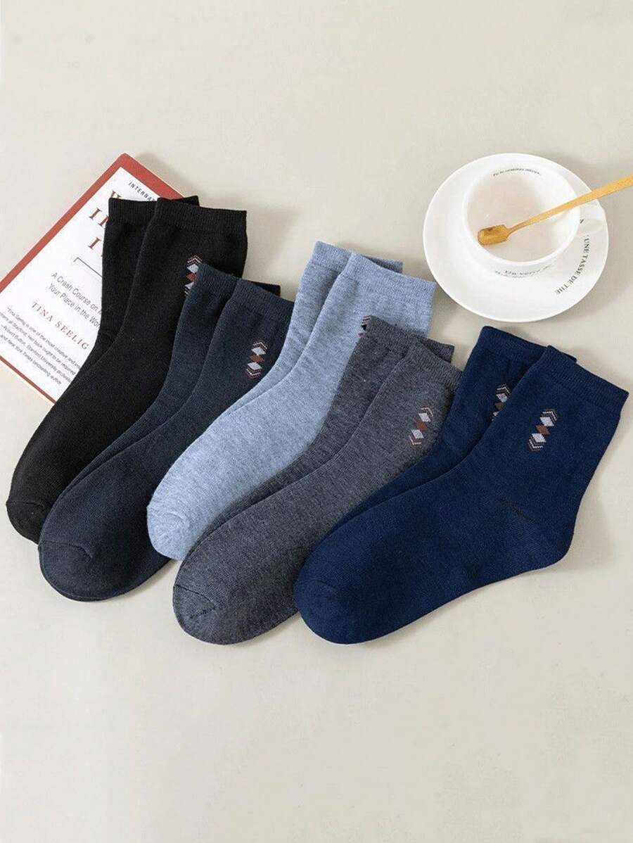 5 Pairs Assorted Men's Classic Solid & Printed Soft-2
