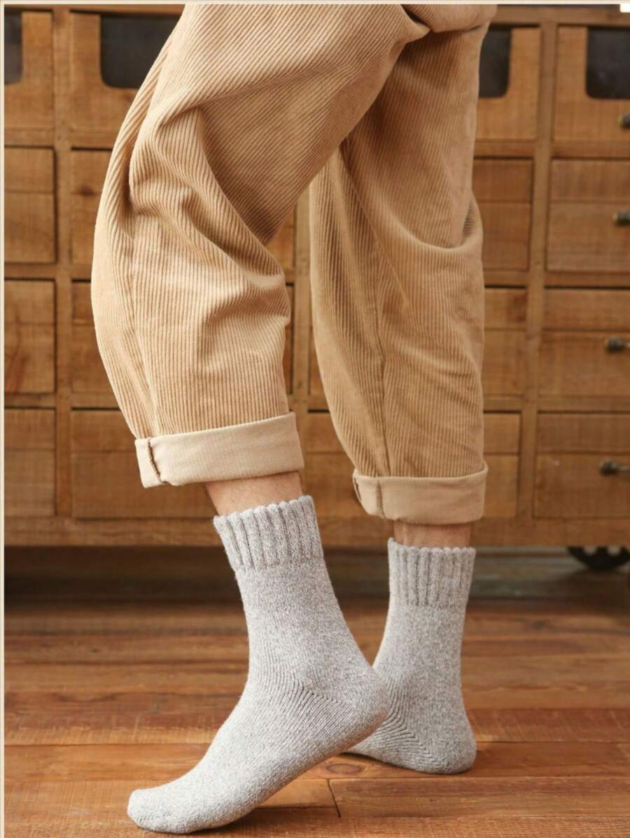 5 Pairs Men's Wool Socks, Winter Warm Soft Casual Crew Socks-3