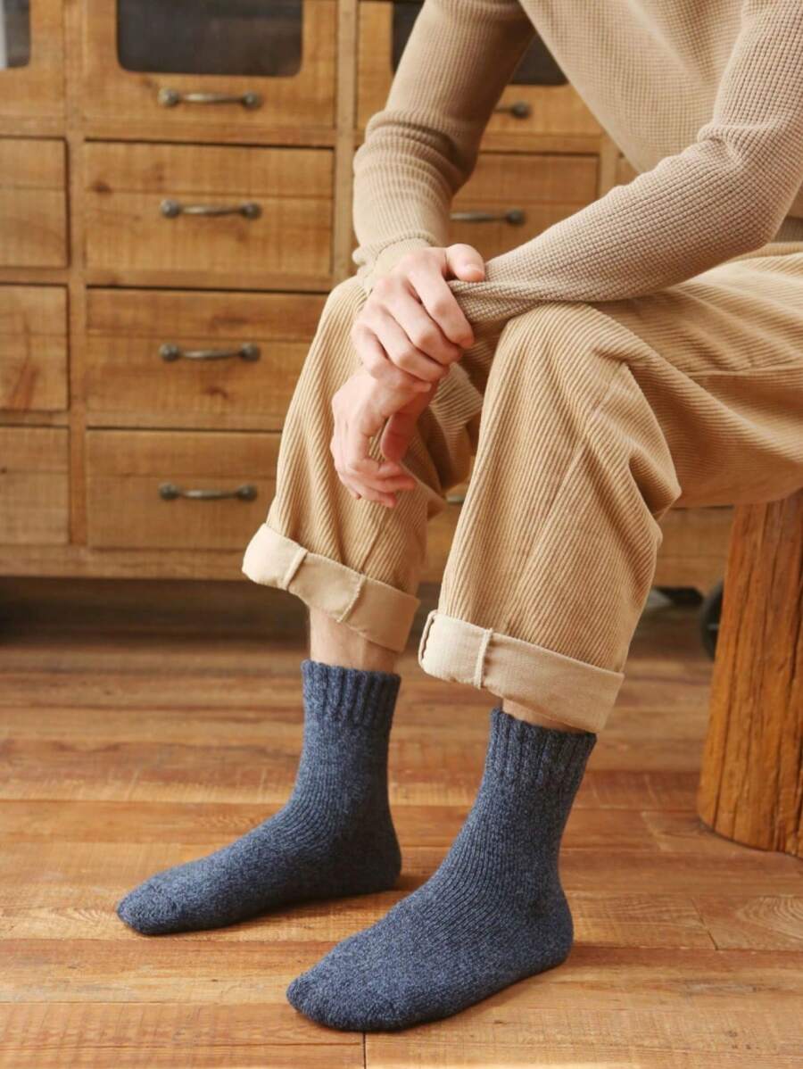5 Pairs Men's Wool Socks, Winter Warm Soft Casual Crew Socks-4