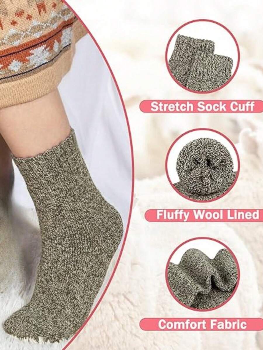 5 Pairs Men's Wool Socks, Winter Warm Soft Casual Crew Socks-5