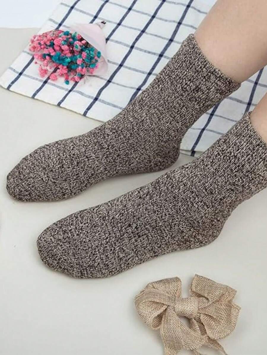 5 Pairs Men's Wool Socks, Winter Warm Soft Casual Crew Socks-6