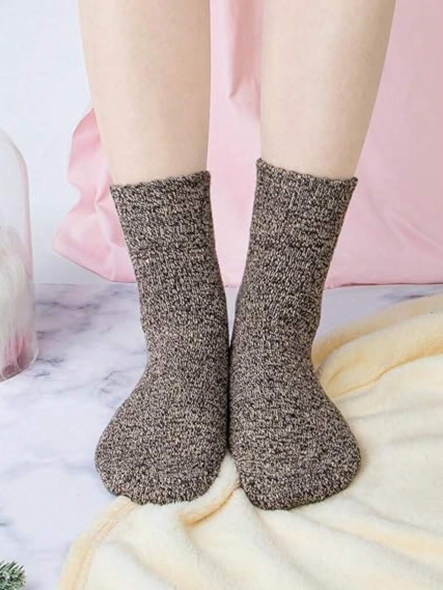 5 Pairs Men's Wool Socks, Winter Warm Soft Casual Crew Socks-7