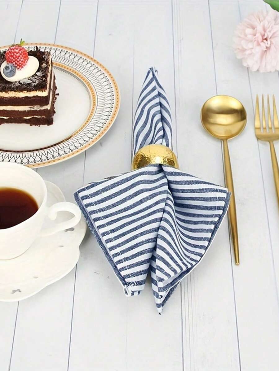 6pcs Modern Simple Fresh Striped Cloth Napkins, Suitable For Home-3