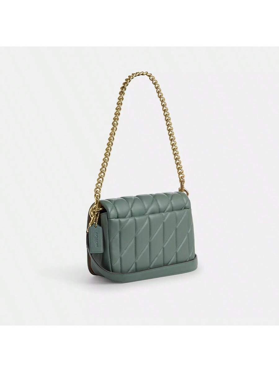Coach 22 Logo Snap Closure Leather Top Handle Crossbody Shoulder Bag Small Women Green-2