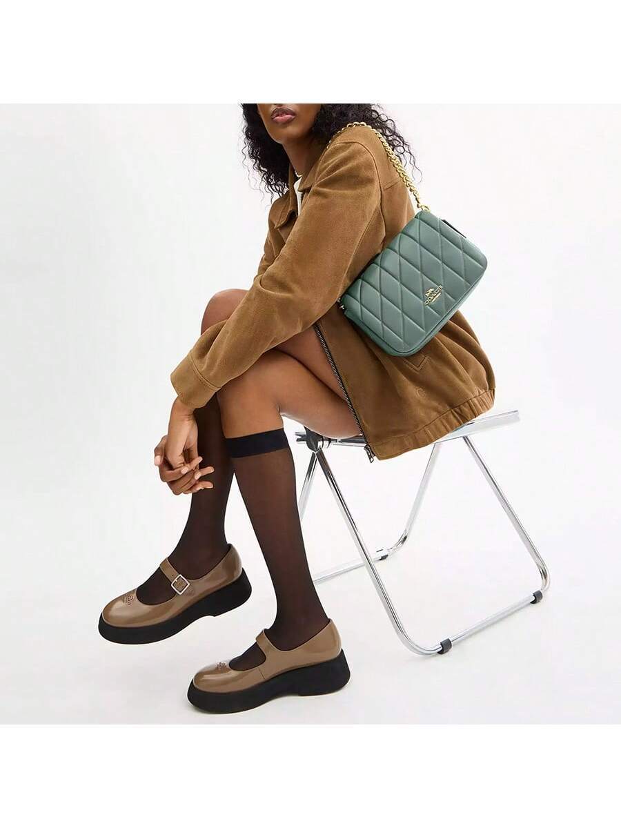 Coach 22 Logo Snap Closure Leather Top Handle Crossbody Shoulder Bag Small Women Green-4
