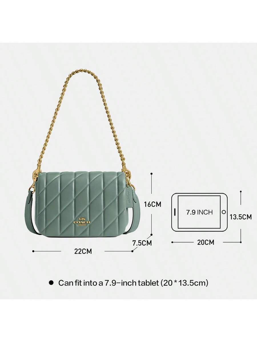 Coach 22 Logo Snap Closure Leather Top Handle Crossbody Shoulder Bag Small Women Green-6