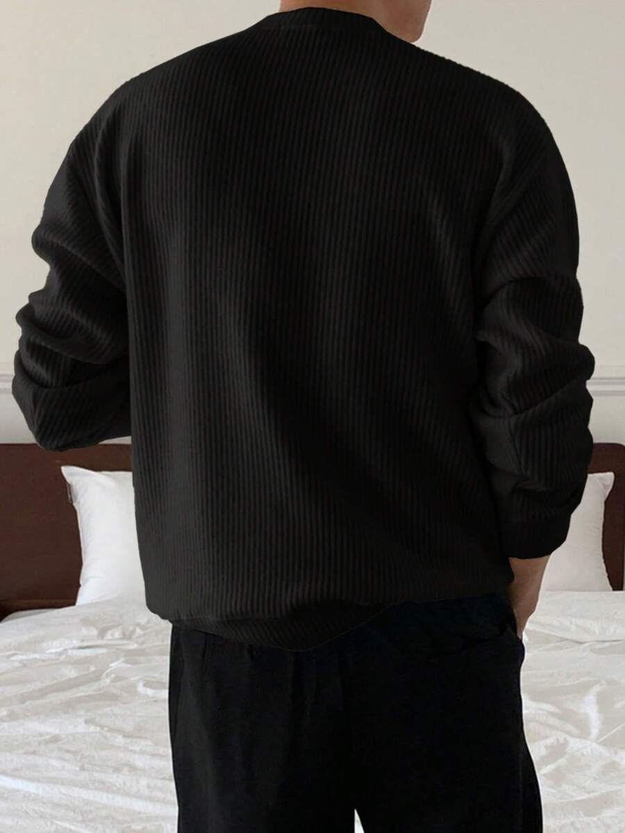 DAZY 1pc Men's Plain Casual Round Neck Long Sleeve-2