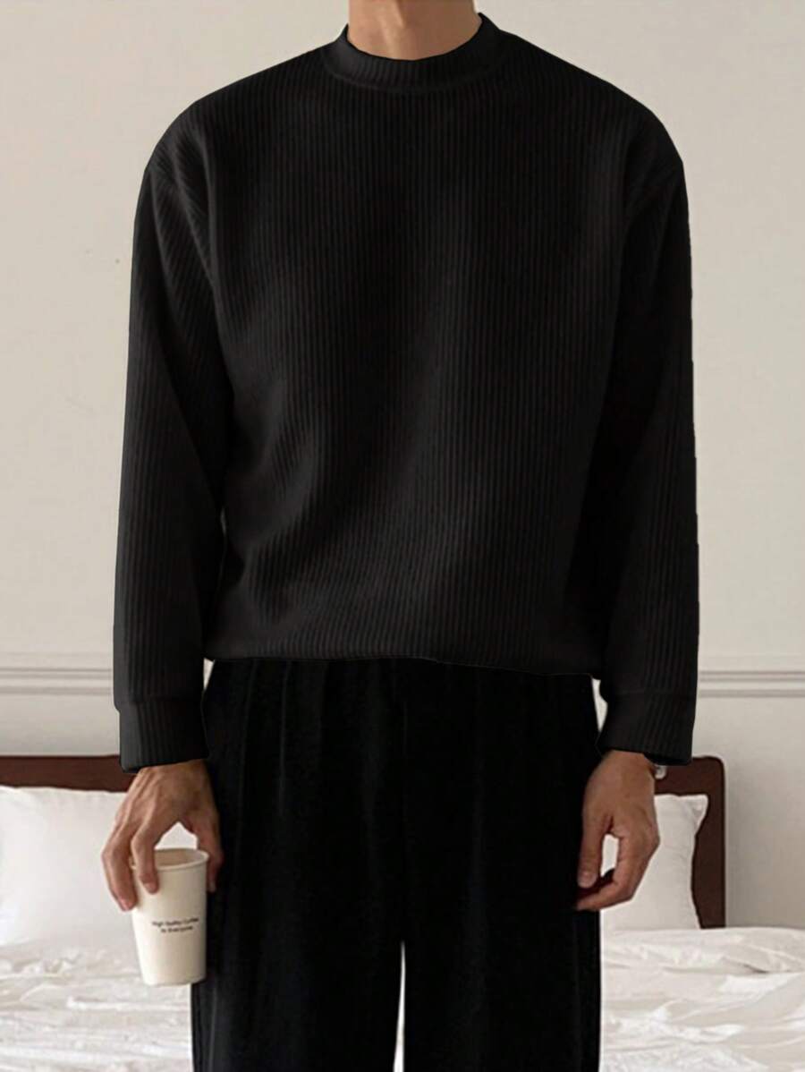 DAZY 1pc Men's Plain Casual Round Neck Long Sleeve-3