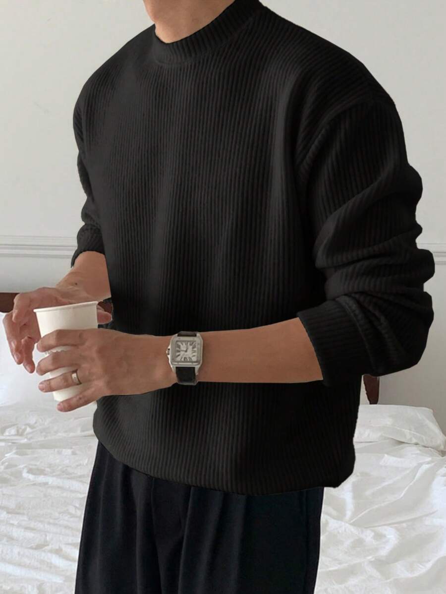 DAZY 1pc Men's Plain Casual Round Neck Long Sleeve-5