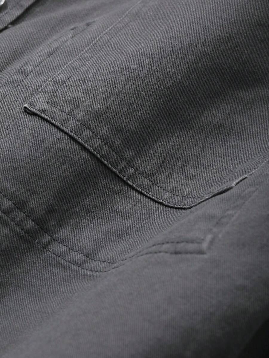 DAZY 2pcs Set Men's Casual Solid Color Shirt And Straight Leg Pants Set-7