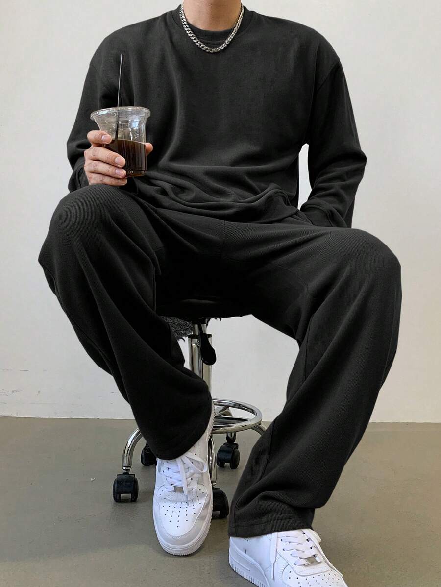 DAZY Men's Casual Matching Plain Sweatshirt & Sweatpants Set, Autumn-5