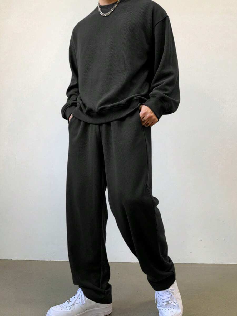 DAZY Men's Casual Matching Plain Sweatshirt & Sweatpants Set, Autumn-6