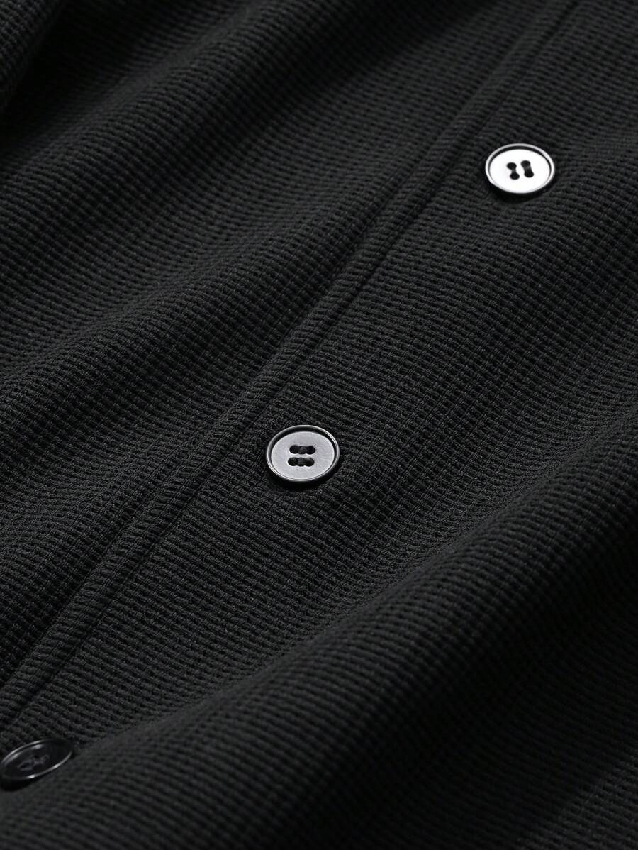 DAZY Men's Solid Color Long Sleeve Single-Breasted Shirt And Loose Casual Pants Set-7