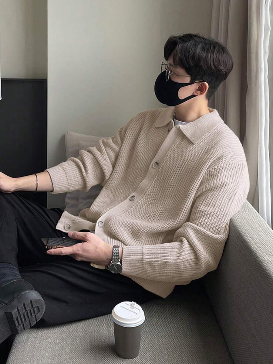 DAZY Men's Solid Color Loose Casual Open Cardigan Long Sleeve-2