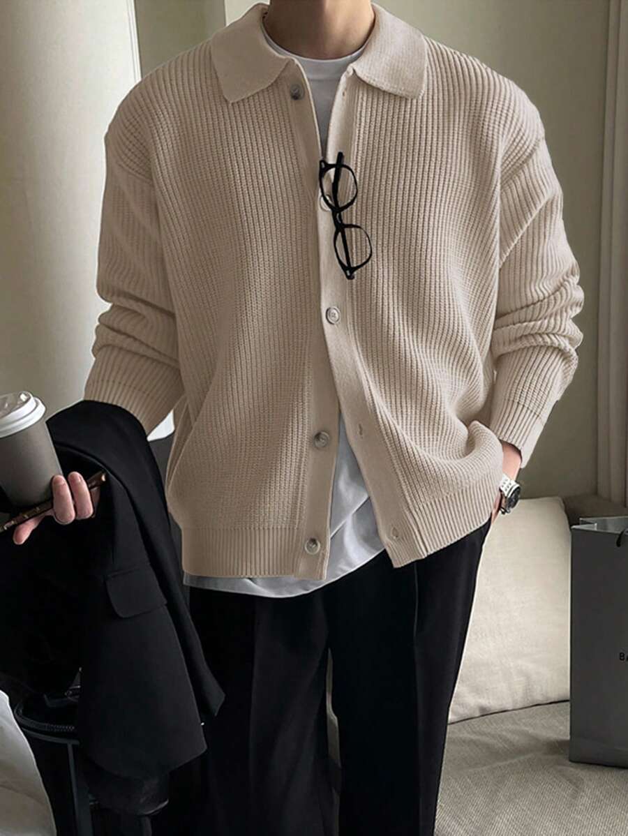 DAZY Men's Solid Color Loose Casual Open Cardigan Long Sleeve-3