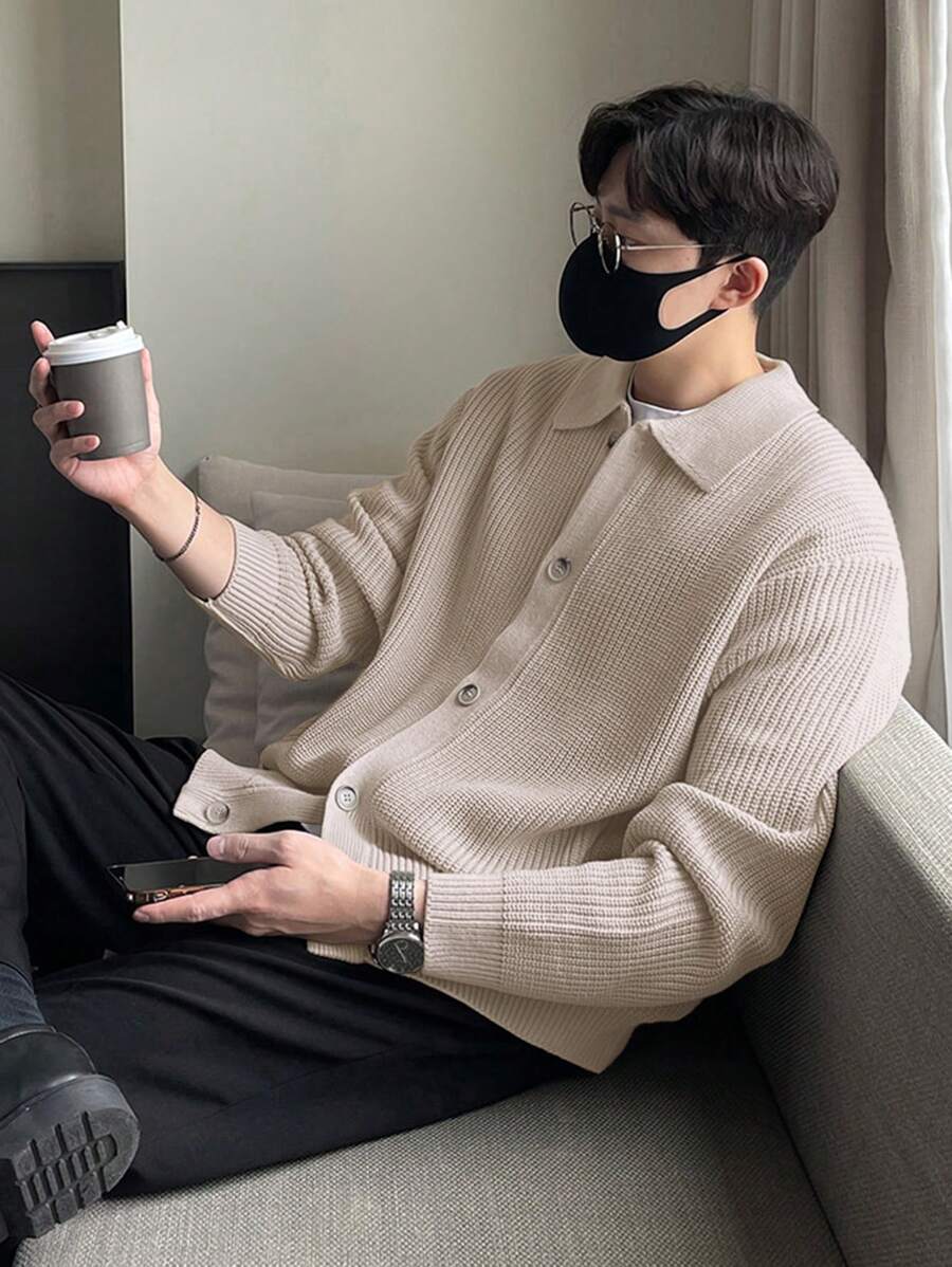 DAZY Men's Solid Color Loose Casual Open Cardigan Long Sleeve-4