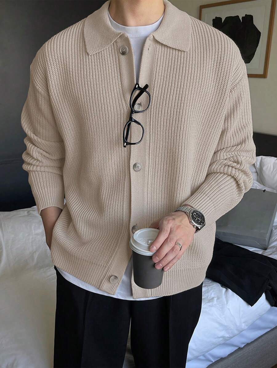 DAZY Men's Solid Color Loose Casual Open Cardigan Long Sleeve-6