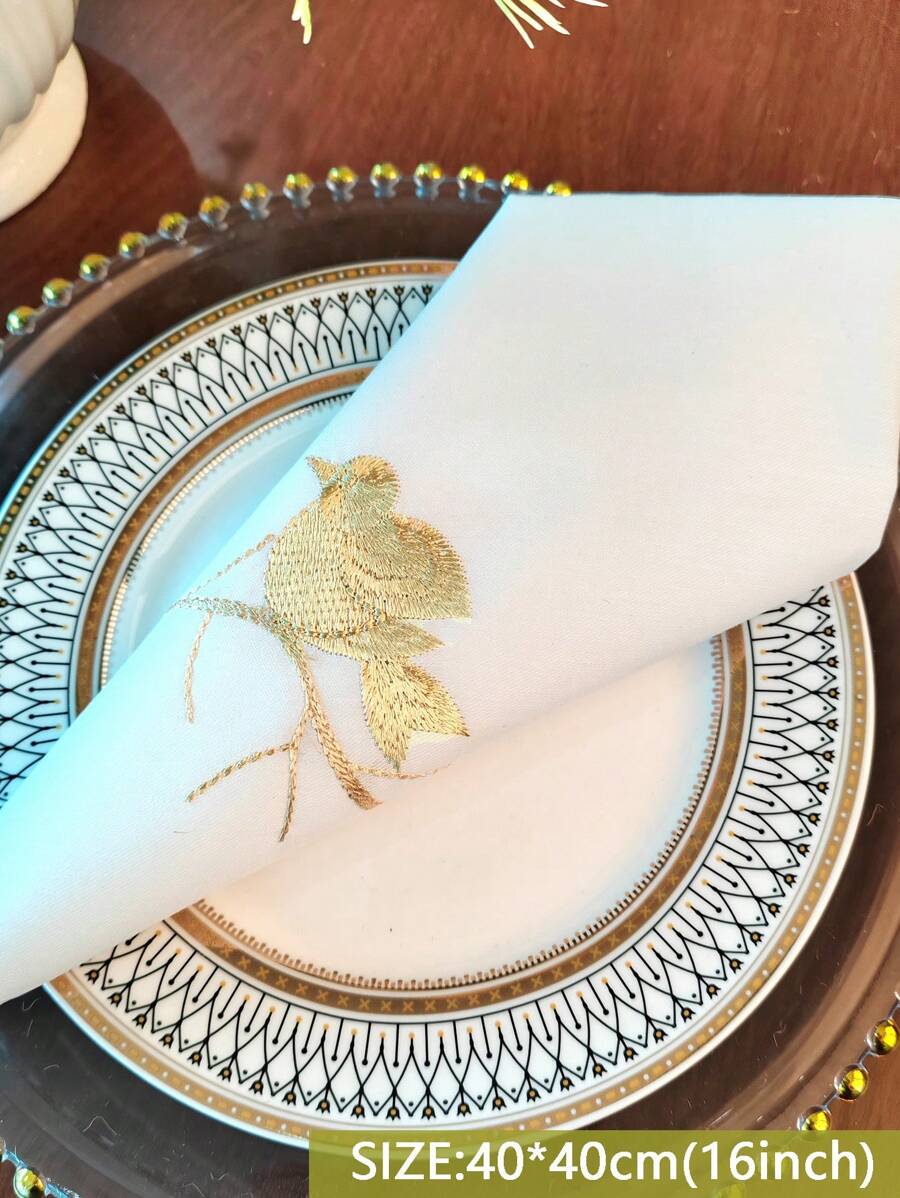 Kitchen Napkin, High-End Embroidered Bird Design, Stain & Oil Resistant-2
