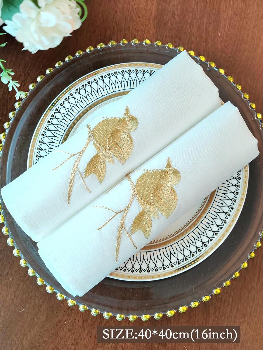 Kitchen Napkin, High-End Embroidered Bird Design, Stain & Oil Resistant-3