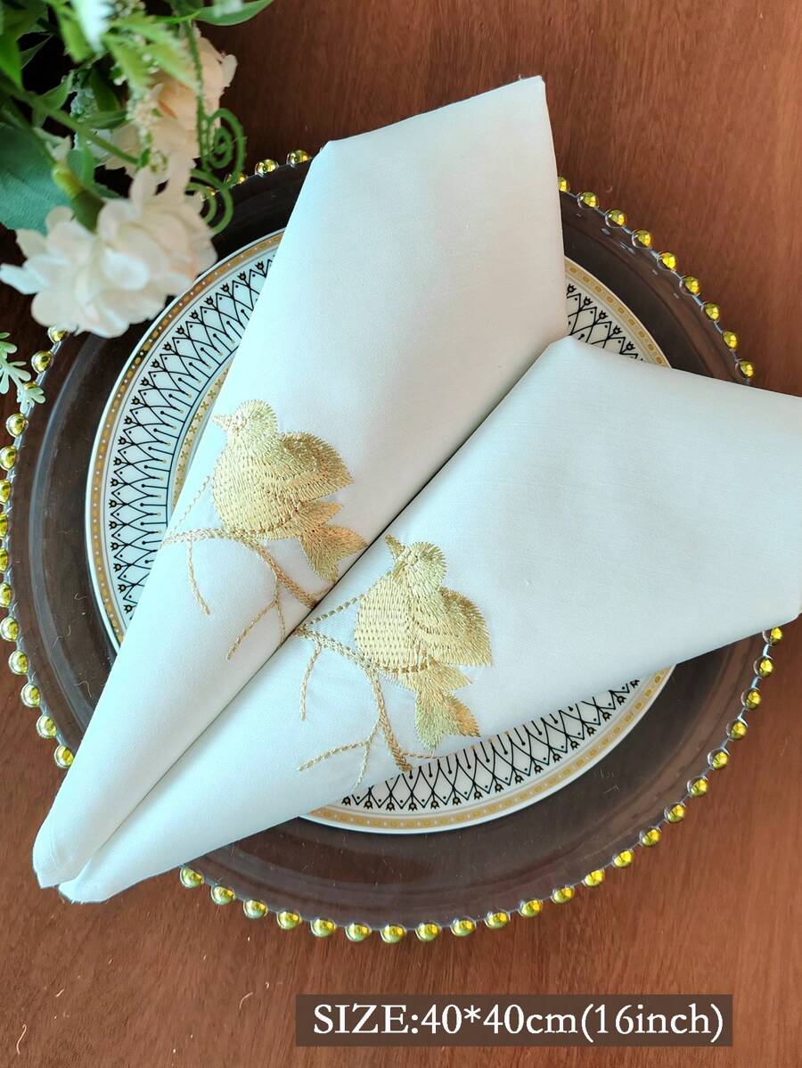 Kitchen Napkin, High-End Embroidered Bird Design, Stain & Oil Resistant-4