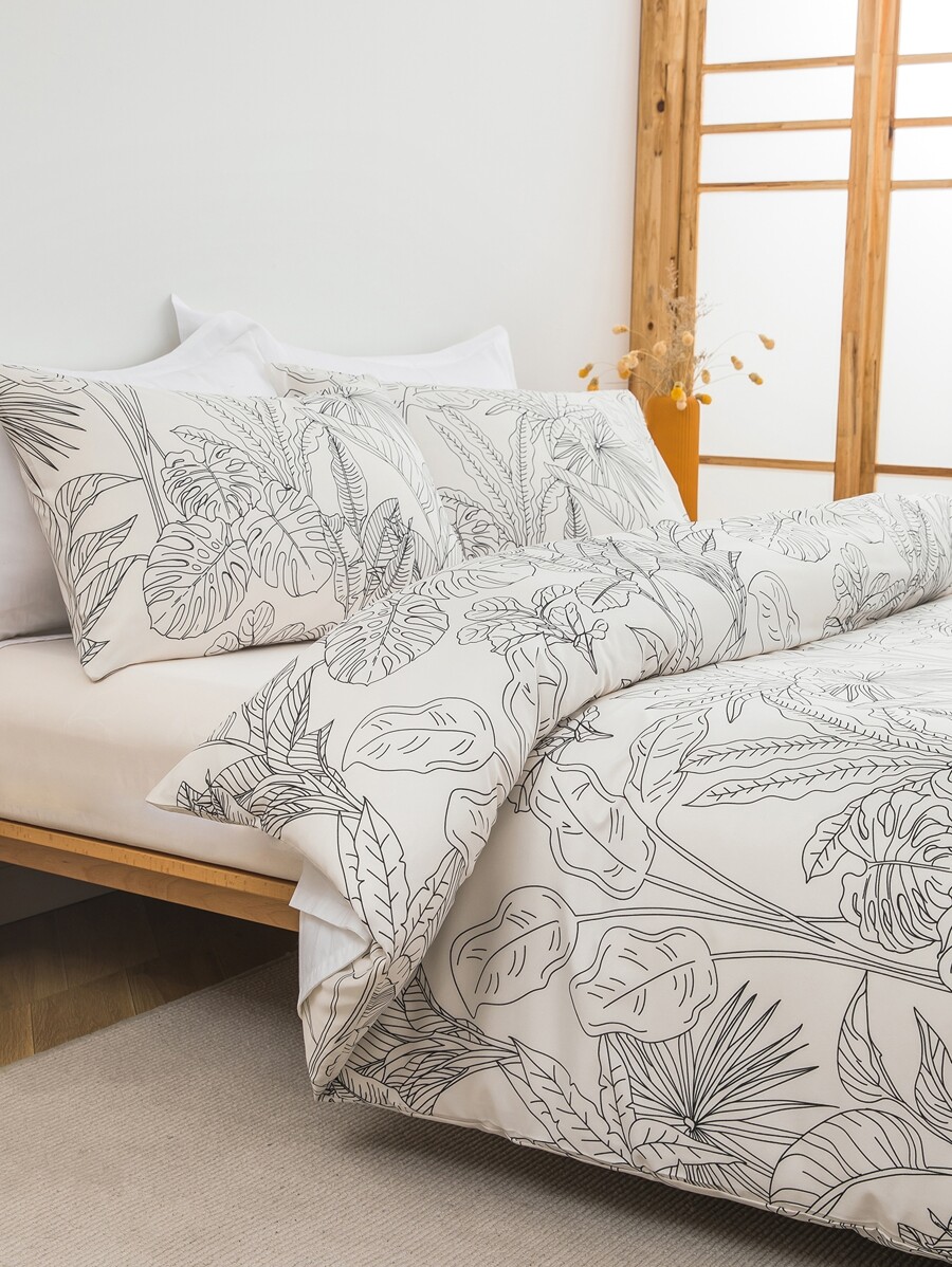 Leaf Pattern Duvet Cover Set Without Filler-6