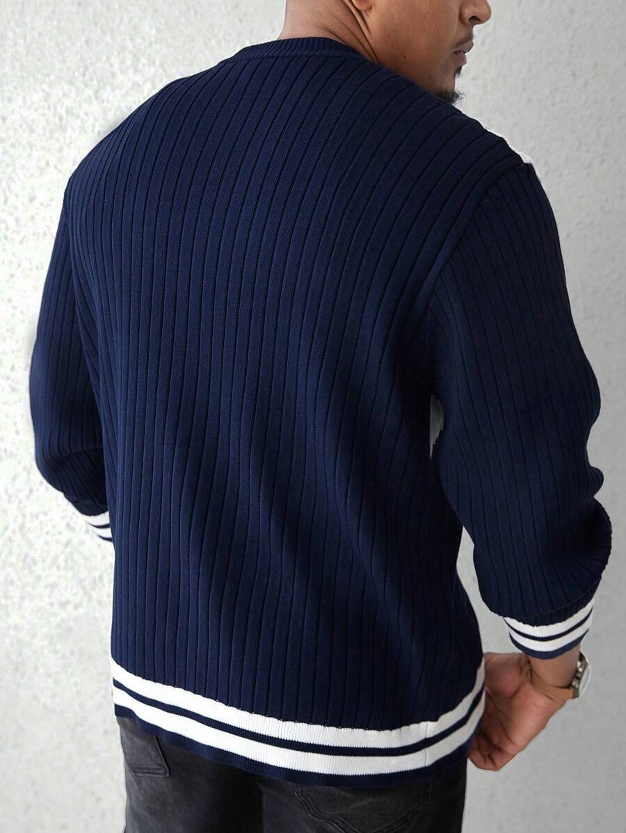 Manfinity CityGents Men's Solid Color Patchwork Front Button Long Sleeve -2