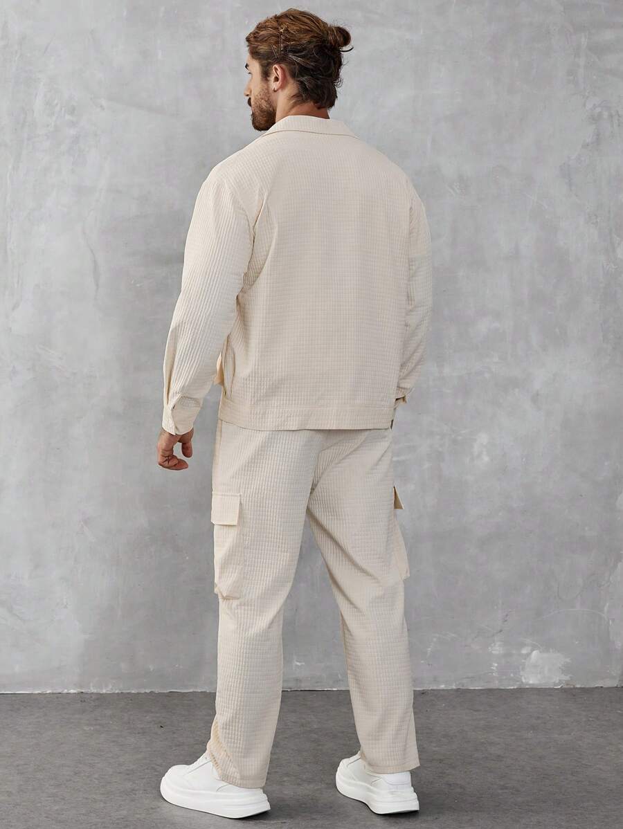 Manfinity Homme 2pcs Men's Solid Color Front Button Long Sleeve-2