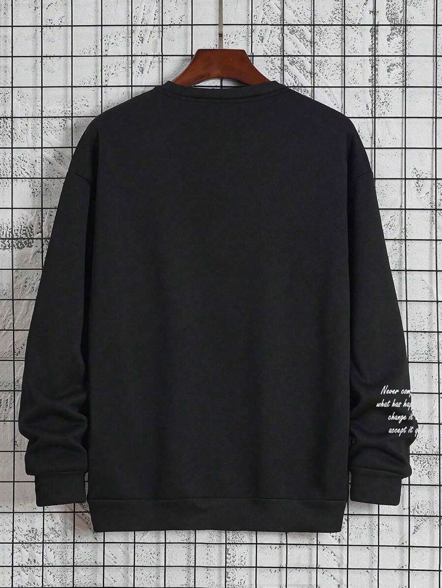 Manfinity Homme Loose Fit Men's Round Neck Sweatshirt With Slogan Print-2