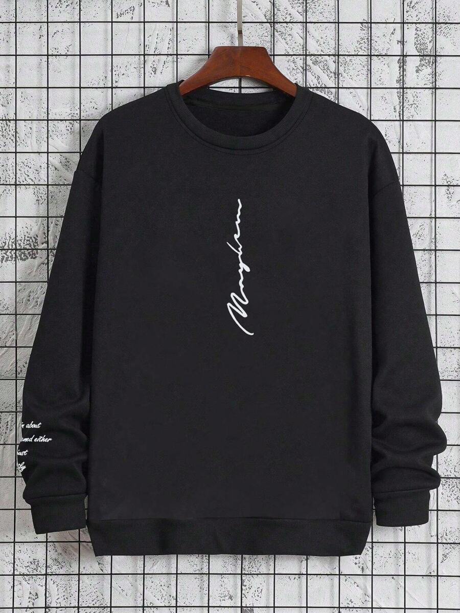 Manfinity Homme Loose Fit Men's Round Neck Sweatshirt With Slogan Print-5