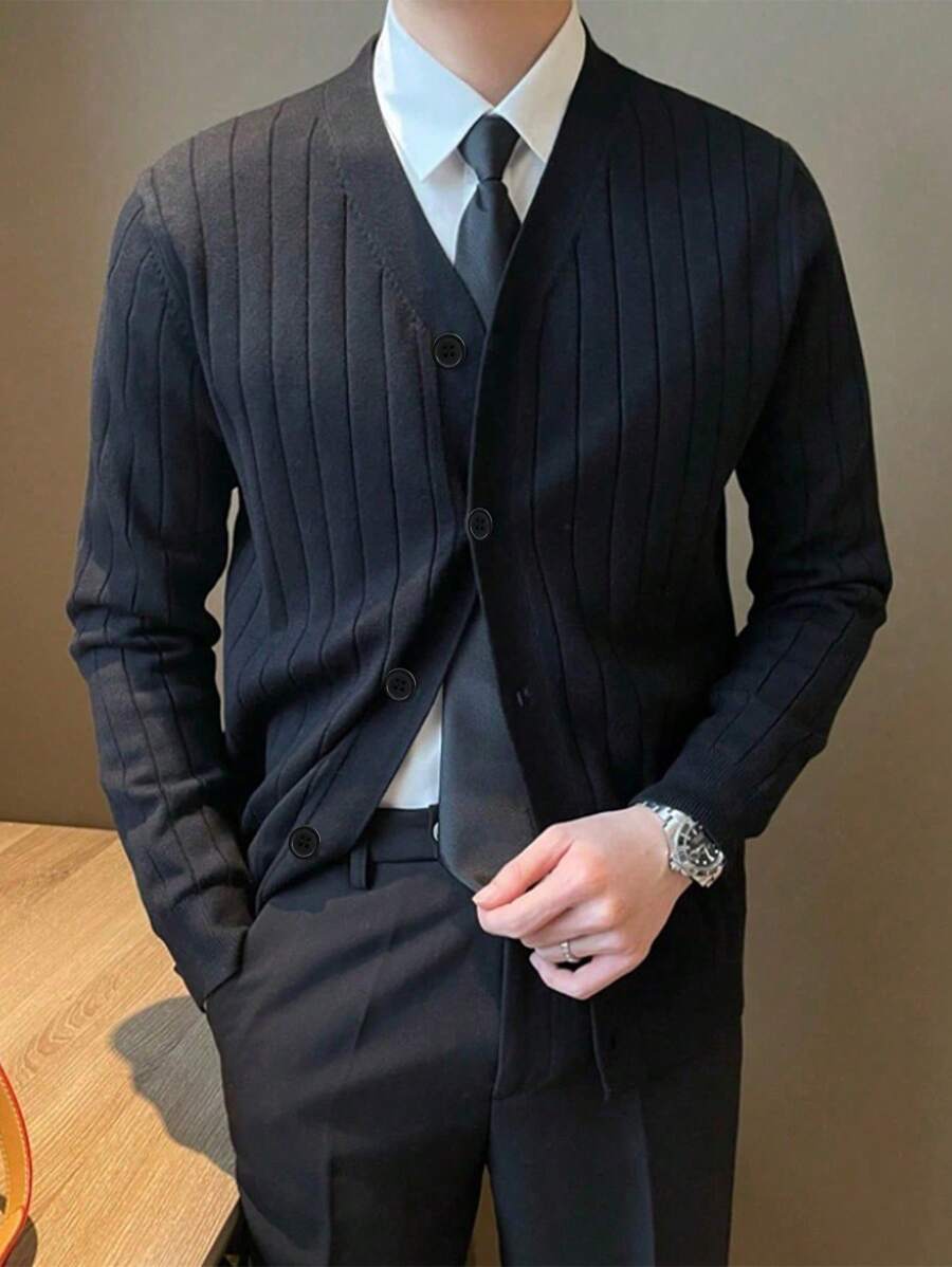 Manfinity Homme Men 1Pc Solid Button Front Cardigan-3