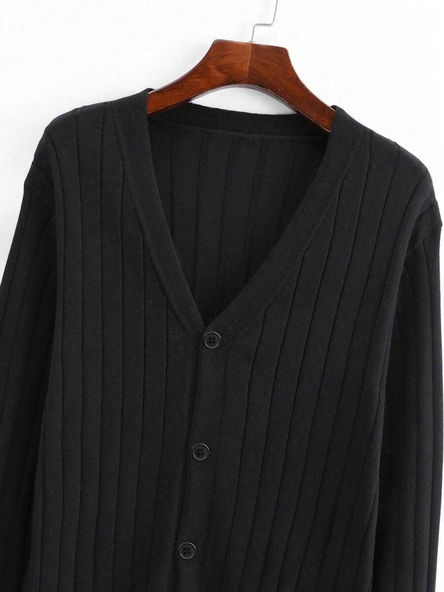 Manfinity Homme Men 1Pc Solid Button Front Cardigan-5