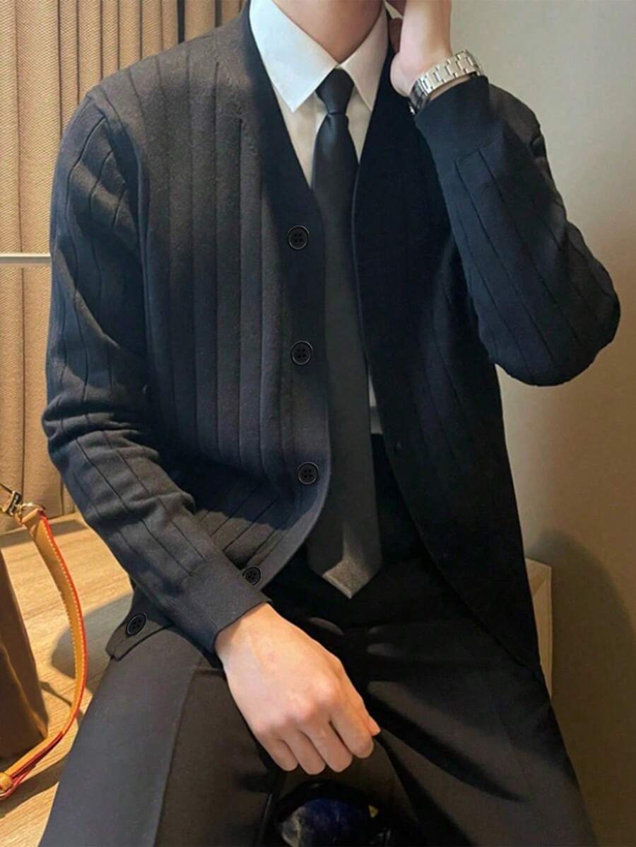 Manfinity Homme Men 1Pc Solid Button Front Cardigan-7